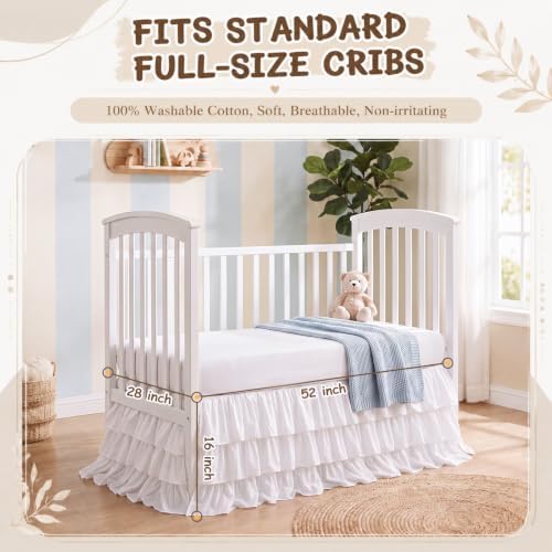 Hahafelt White Crib Skirt for Baby Girls Boys, 100% Washed Cotton Bed Skirt - Image 2