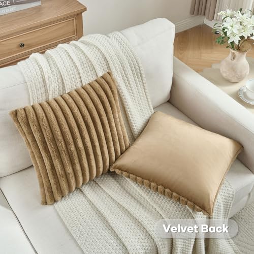 FUTEI Pack of 2 Faux Fur Throw Pillow Covers 16x16 Inch - Image 4