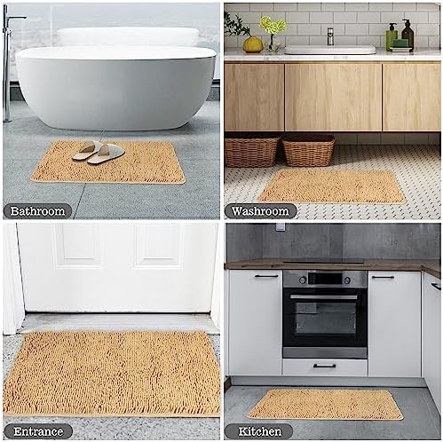 Yeaban Chenille Beige Bathroom Rug 20"x32", Non-Slip Rubber Backing - Image 6