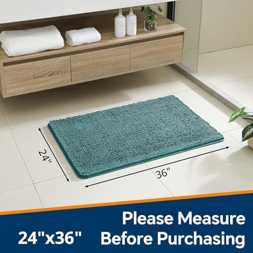 Chenille Bathroom Rug 24"x36" Teal, Non-Slip Plush Bath Mat - Image 2