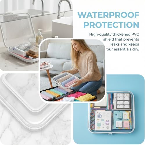 4 Pack Clear Hard Shell Zipper Case, Heavy Duty Travel Clothes Packing Cubes - Image 5