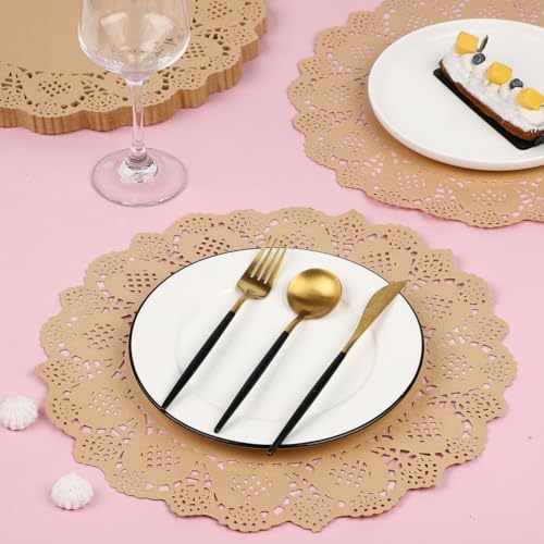 MCEAST 300 Pack Round Brown Kraft Paper Doilies 13.5 Inches Lace Paper Place - Image 4