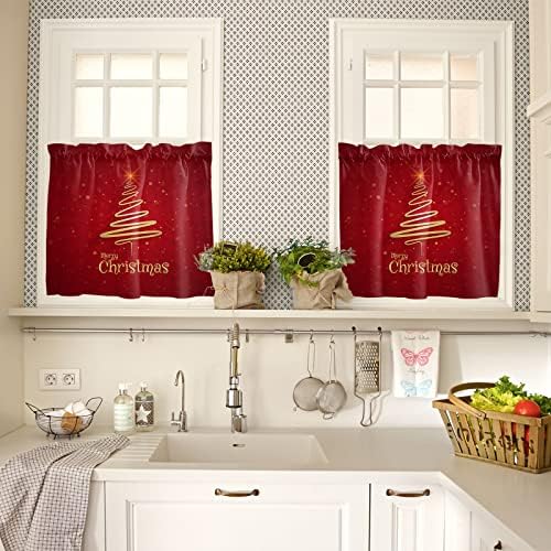 Christmas Tree Kitchen Curtains and Valances Set, Merry Xmas Red Window - Image 4