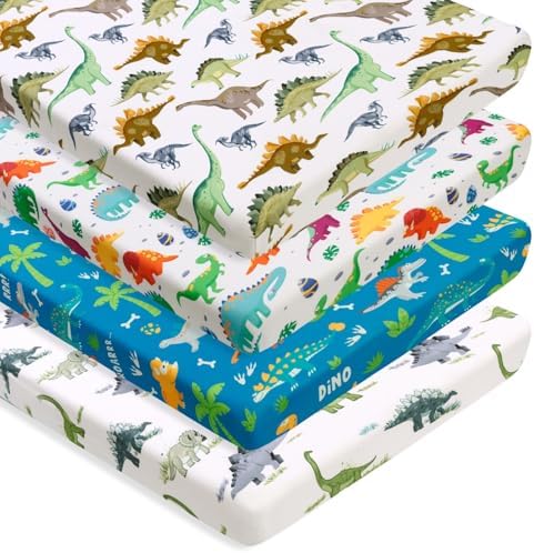 4 Pack Baby Boy Pack N Play Mini Crib Sheets Soft Fitted Baby Boy Mattress by FIGEPO