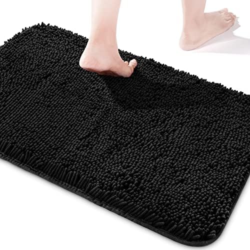 Yeaban Chenille Black Bathroom Rug 17"x24", Non-Slip Rubber Backing by Yeaban