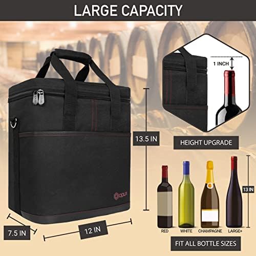 opux Insulated Wine Cooler Bag, Leakproof 6 Bottle Wine Tote Carrier - Image 3
