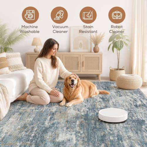 Nakagishi Boho 5x7 Area Rug Living Room Rugs Machine Washable Blue - Image 3
