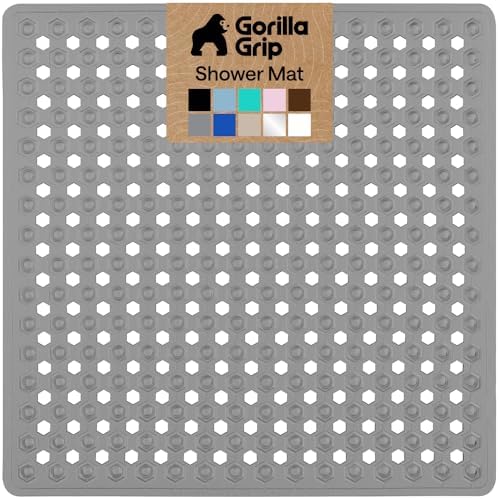 GORILLA GRIP Square Shower Stall Mat, Bathtub Floor Mat, 21x21 Gray by GorillaGrip