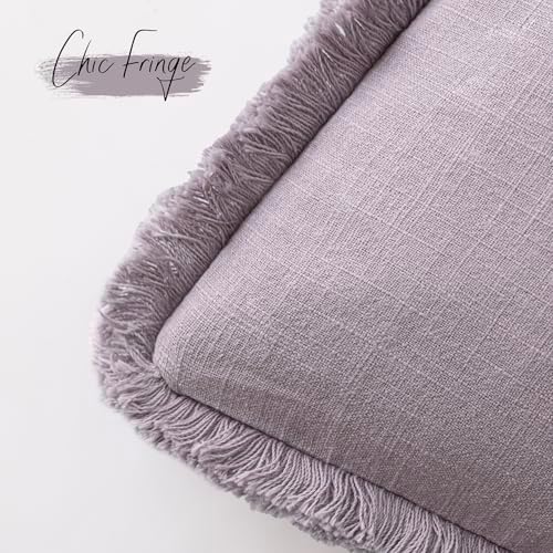 Foindtower Decorative Linen Fringe Throw Pillow Covers 26×26 Light Purple - Image 3
