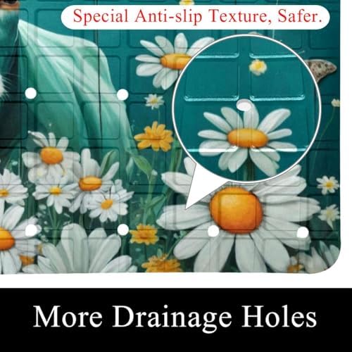 Bathtub Mat Non Slip 26.8x15.1 Inch, Cow Daisies on Teal Plank Shower Mat - Image 2