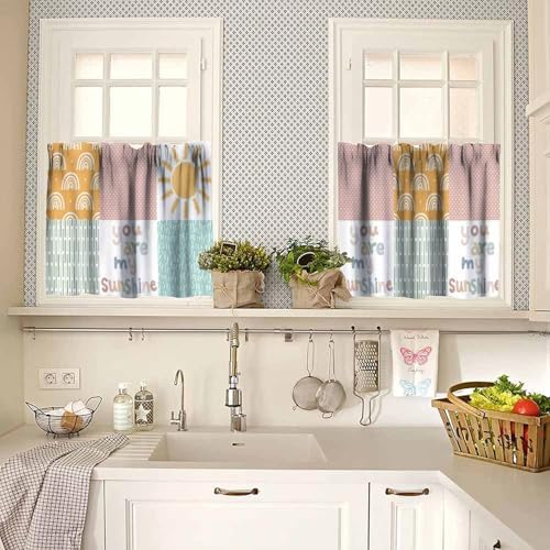 Rainbow Kids Curtains Valance, Boho Pastel Cartoon Cute Colorful Sky Clouds - Image 2