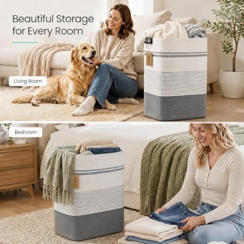 Laundry Hamper, Cotton Rope Laundry Basket - Image 5
