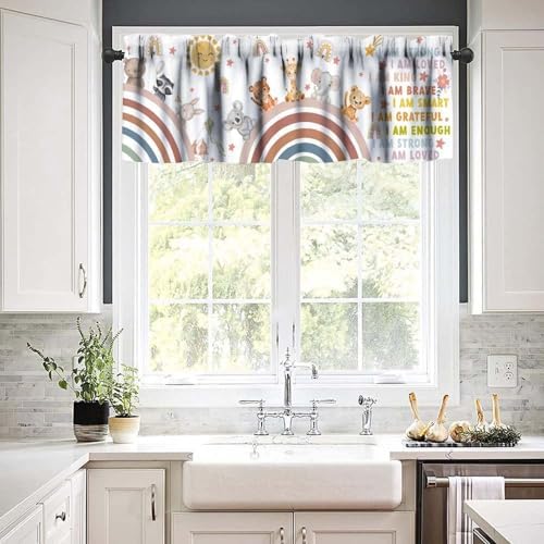 Boho Valance Curtains Rustic Colorful Cartoon Rainbow Animal Sun Pattern Window - Image 6