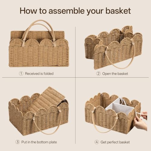 HBlife Large Baby Diaper Caddy, Paper Rope Scalloped Storage Baskets Nursery Bin - Image 7
