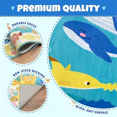 Blue Ocean Themed Rug for Kids Room – 5x8 Underwater Area Rug - Image 4