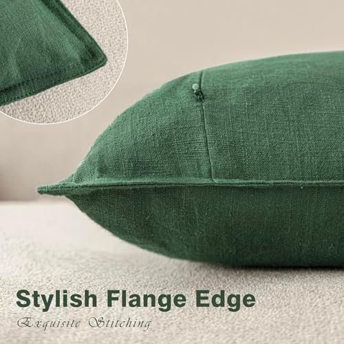 Foindtower Linen Solid Decorative Throw Pillow Covers 20x20 Inch Pine Green - Image 3