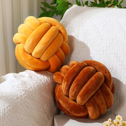 Namalu 7.87 Inches 2 Pcs Knot Pillow Decorative Throw Pillow, Caramel Color by Namalu