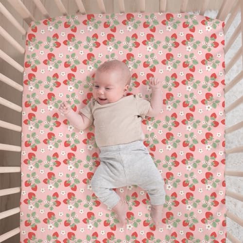 The Peanutshell Strawberry Sweet 3-Piece Baby Girl Crib Bedding Set – Pink - Image 3