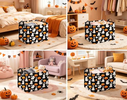 Halloween Basket Cute Baskets for Kids Pumpkin Basket Rectangular Storage Bin - Image 3
