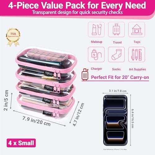YQBRAO Clear Hard Shell Zipper Cases, 4 Small Cable Organizers - Image 4