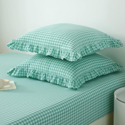 2 Pack Spa Blue White Gingham Euro Pillow Sham Covers 26''x26'' - Image 3