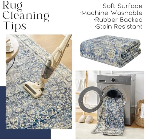 3x5 Front Door Rug Indoor Entrance Soft Vintage Navy Rugs - Image 4