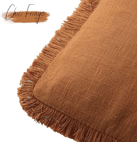 Foindtower Decorative Linen Fringe Throw Pillow Covers 24×24 Inch - Image 3
