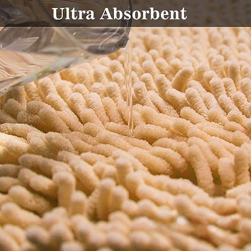 Half Round Bath Mat Beige Bathroom Rugs Semicircle Chenille Bath Rugs Water - Image 3