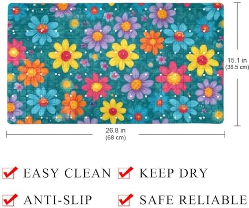 Bathtub Mat Non Slip 26.8x15.1In, Colorful Flowers Bath Mat - Image 4
