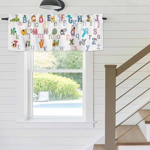 Vandarllin Valance Curtains for Kitchen Window, Cute Animals Alphabet for Kids - Image 6