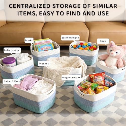4 Pack Storage Baskets for Organizing, and Clothes, Cotton Rope Basket for - Image 6