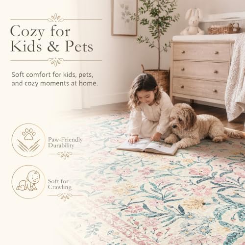 Wonnitar Pink Floral Round Rugs 5ft, Soft Circle Rug Non Slip Washable Round - Image 5