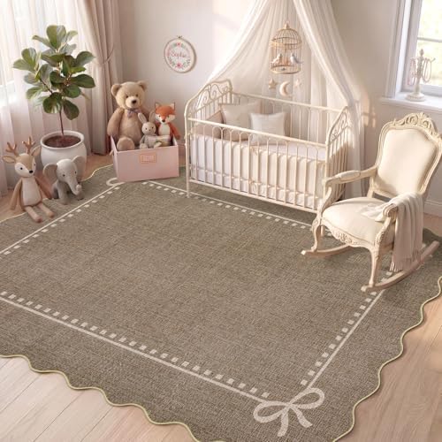 Garvee Scalloped Bow Rug Brown Washable Solid 3x5 Area Rugs by Garvee