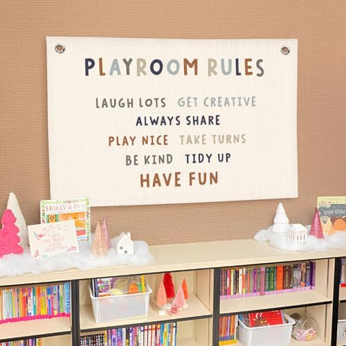 Lacama Play Room Wall Decor Rules Linen Banner, Kids PlayRoom Decor - Image 4