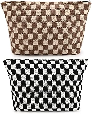 SOIDRAM 2 Pieces Makeup Bag Large Checkered Cosmetic Bag Capacity Canvas Travel by SOIDRAM