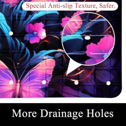Bathtub Mat Non Slip 26.8x15.1In, Neon Butterflies Bath Mat - Image 2