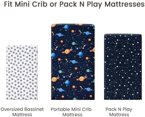 PHF 3 Pack Soft Mini Crib Sheets, Space Silky Pack N Play Sheets - Image 6