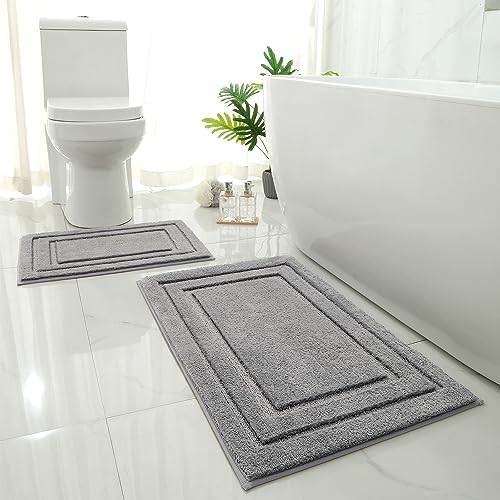 HOMEIDEAS Bathroom Rugs Sets 2 Piece, Super Soft Non Slip Bath Mat Grey by HOMEIDEAS