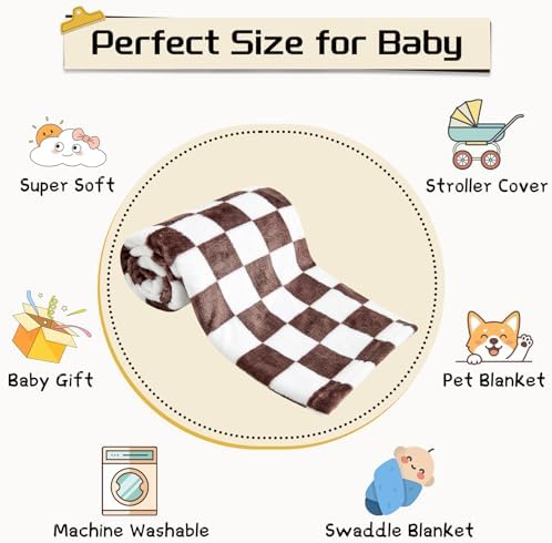 Yurhap Checkered Baby Blanket Fleece Baby Blankets Neutral - Image 7