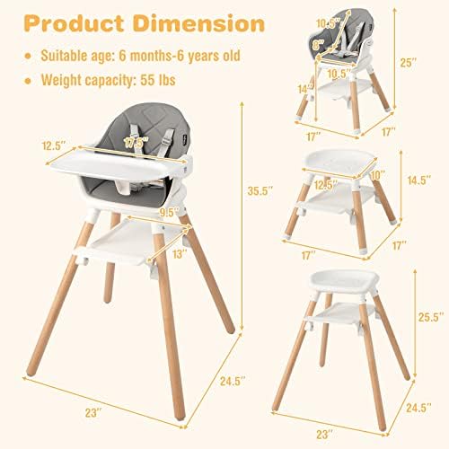 BABY JOY Baby High Chair, 6 in 1 Convertible Wooden High Chair - Image 6