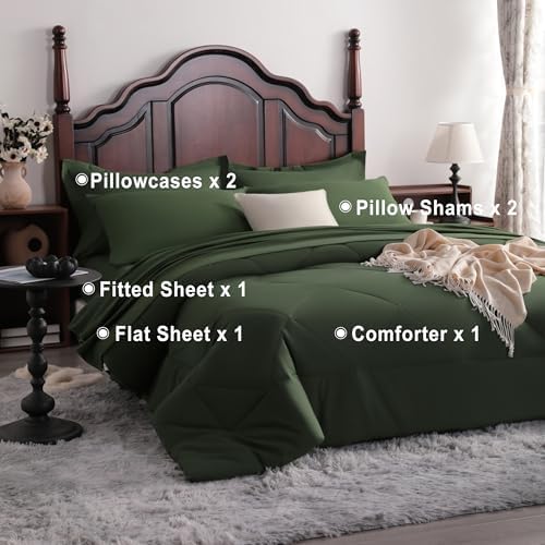 NTBAY King Microfiber Bed in a Bag, Comforter Set 7 Piece, Olive Green - Image 4