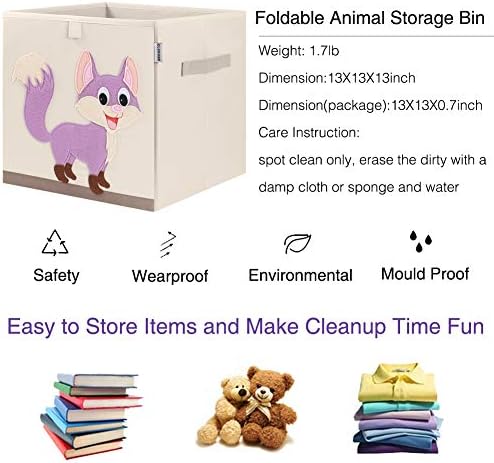 13 Inch Animal Cube Storage Bins, Foldable Fabric Kids Toy Box & Toy Chest - Image 3