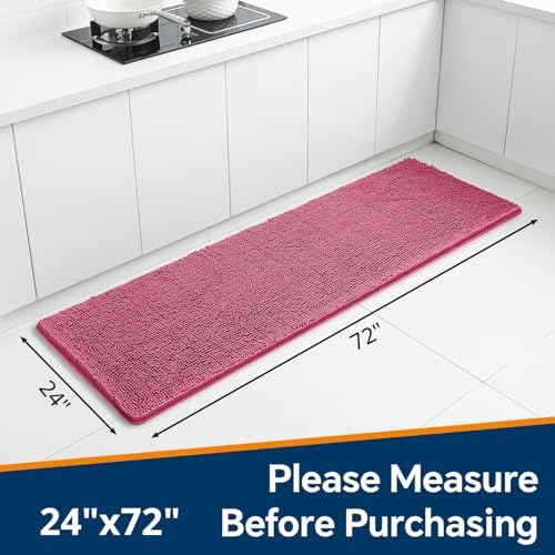 Chenille Bathroom Runner Rug 24"x72" Hot Pink, Plush Bath Mat - Image 2