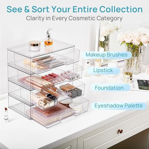 Vtopmart Clear Stackable Storage Drawers, 4 Pack Wide Plastic Organizers - Image 5