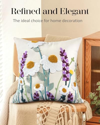 Embroidered Throw Pillow Cover, 18x18 Inch, Wildflower - Image 5