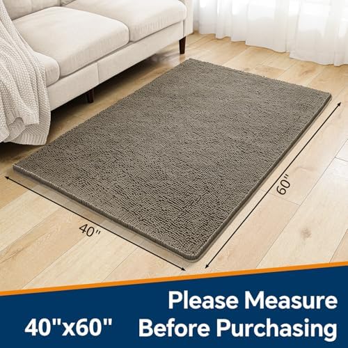 Chenille Bathroom Rug 40"x60" Taupe, Large Plush Bath Mat - Image 2