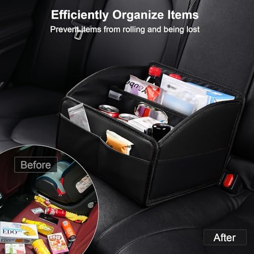 Car Storage Organizer, Leather Front & Back Seat Caddy Black - Image 5