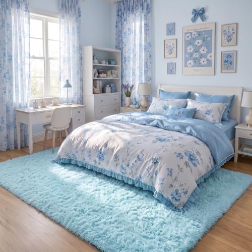 Amdrebio Light Blue Fluffy Kids Area Rug 4x6 - Image 6