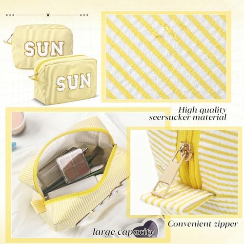 Sanwuta Seersucker Cosmetic Bags Sun Bag Chenille Letter Seersucker Makeup Bags - Image 5