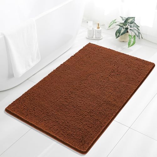 Chenille Bathroom Rug 36"x60" Rust, Large Plush Bath Mat by Kildoss